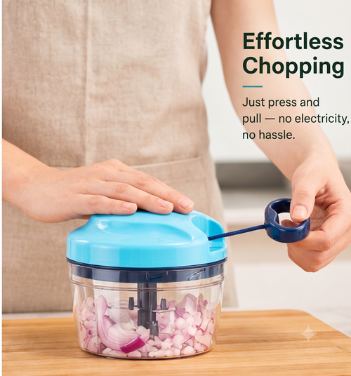 Hand-press vegetable and fruit chopper
